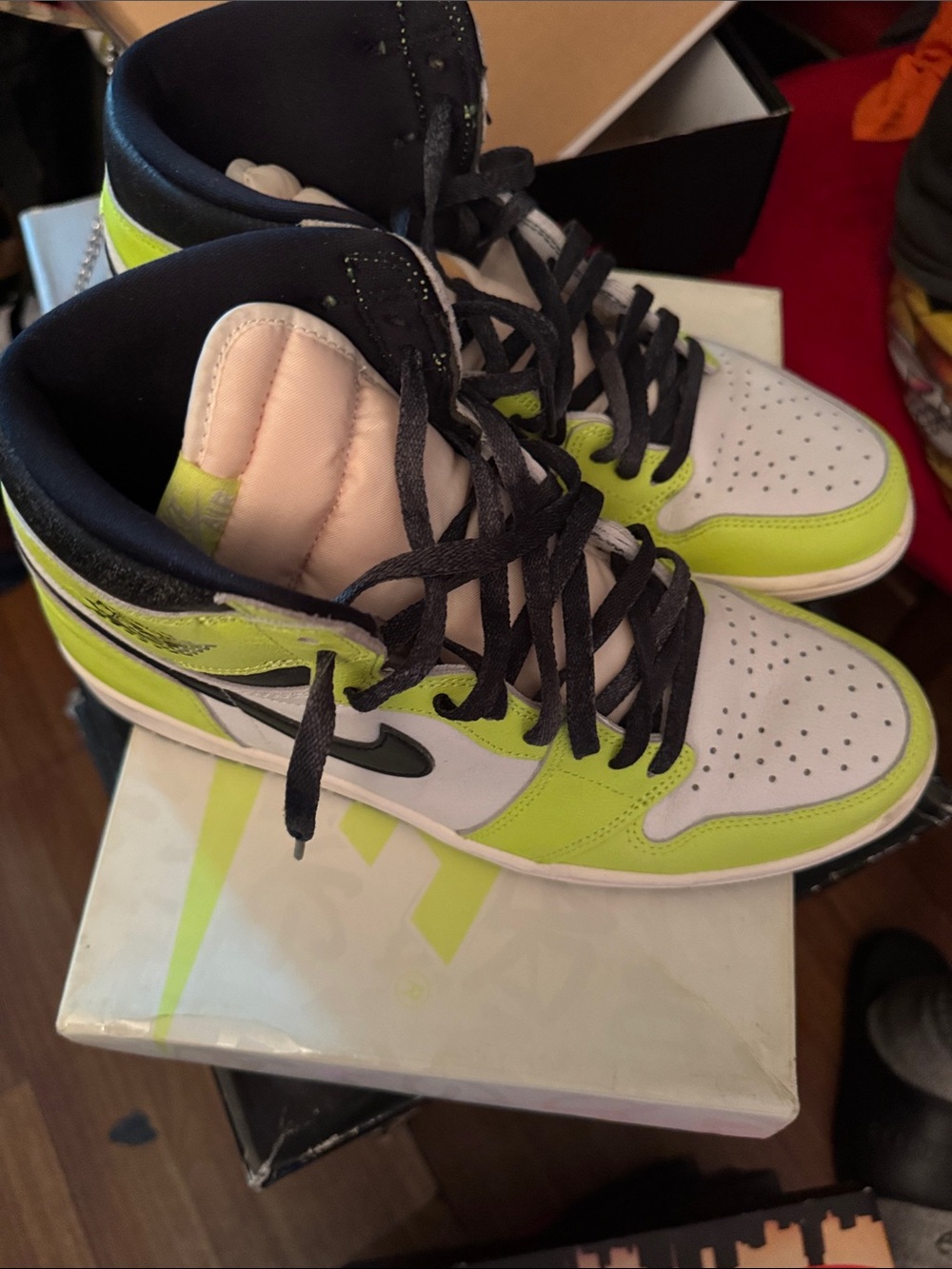 Nike High-Top Sneakers in White and Neon Yellow with Black Accents